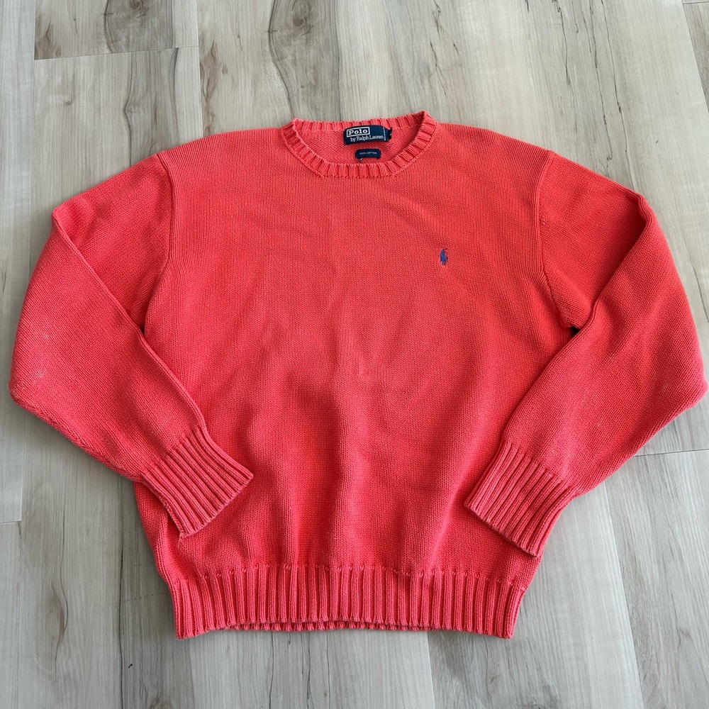 Ralph Lauren Crewneck Sweater in Coral with Navy Pony